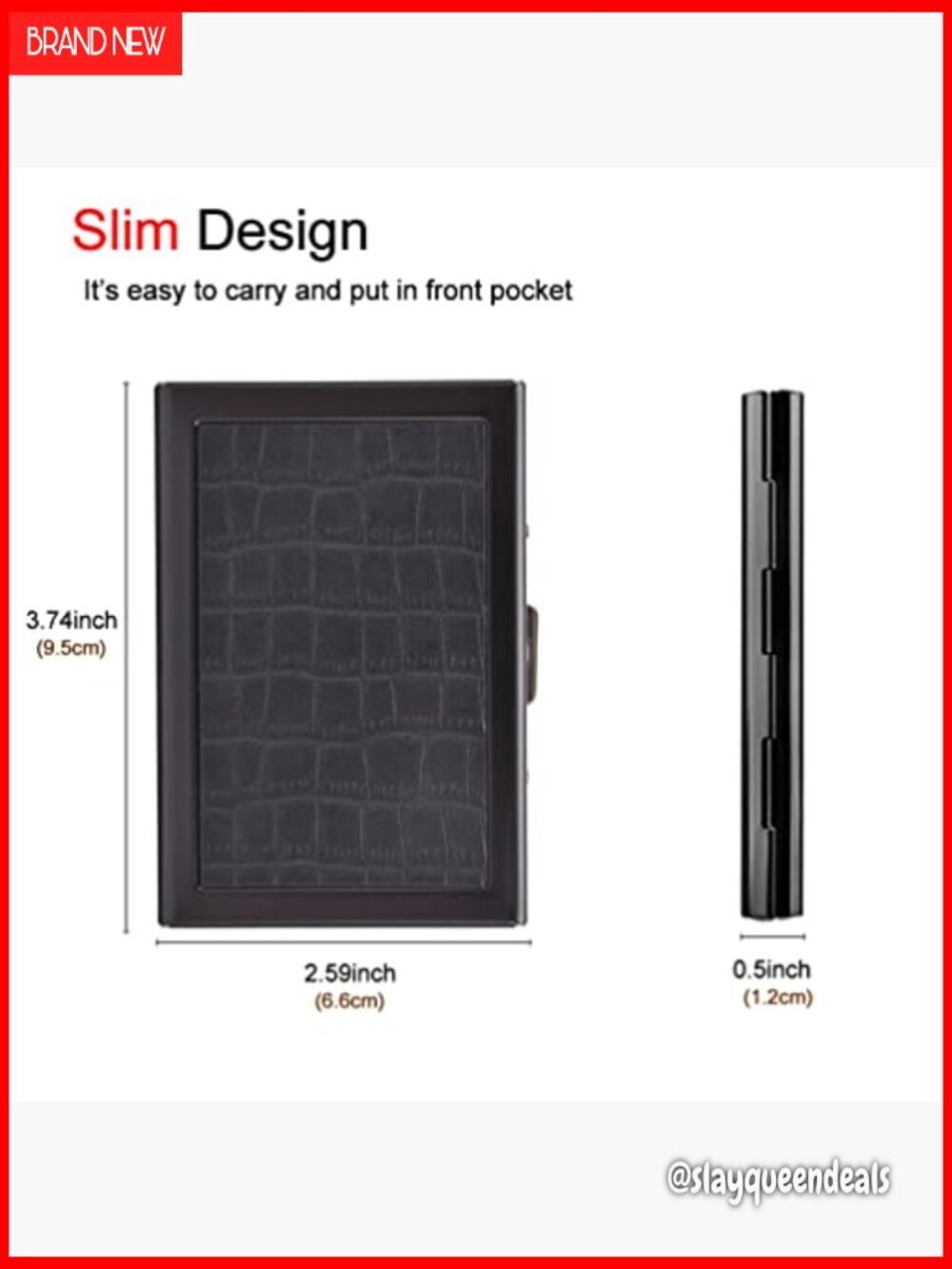Slim Metal RFID Credit Card Holder with 6 Slots, Stainless Steel & PU Leather - Picture 2 of 6